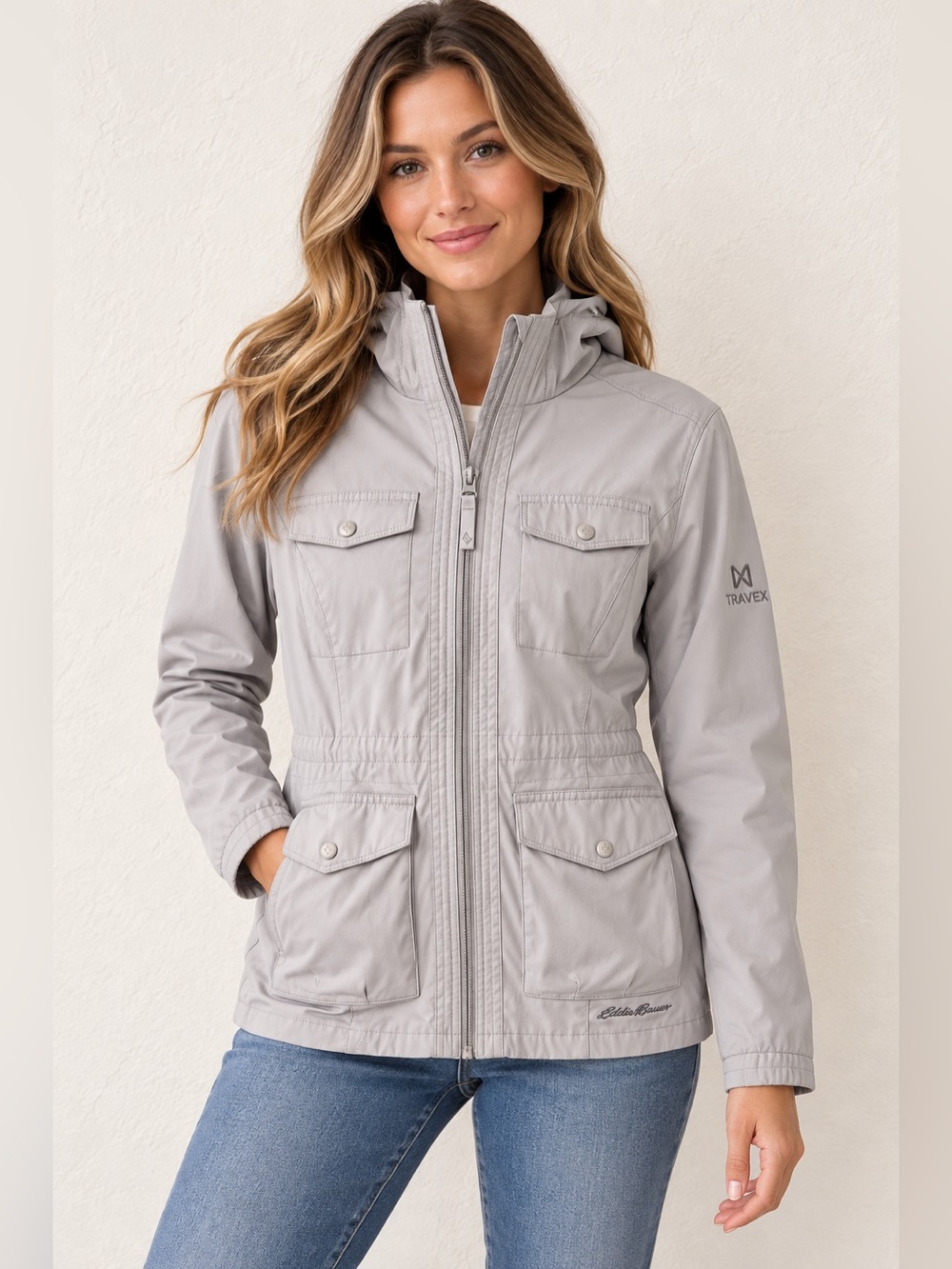 Eddie Bauer Travex Women’s Gray Hooded Utility Jacket Size M